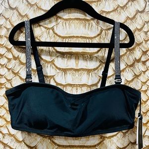 NWT! KENDALL + KYLIE
Black Metallic Bandeau Bikini Top With Crystal Lined Straps